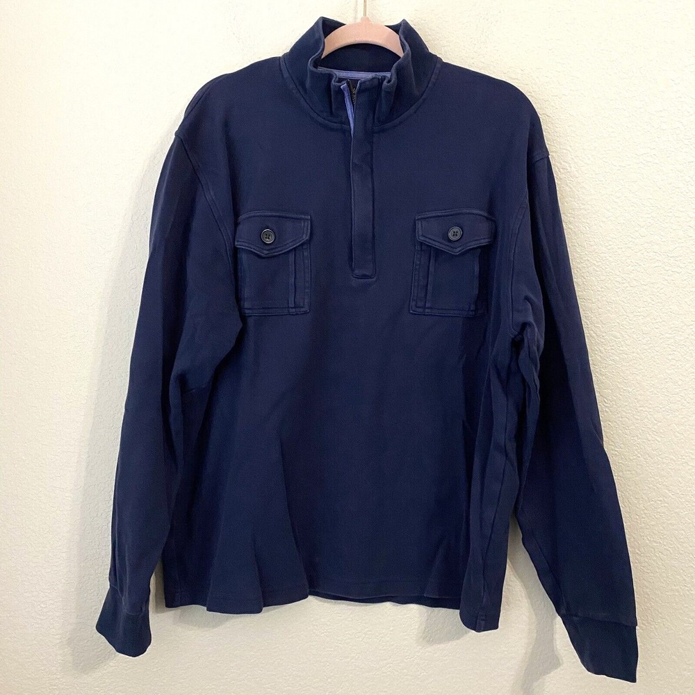 Brooks Brothers 346 Sweater Size XL Cotton 1/4 Zipper Pullover Blue